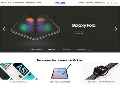 Page d'accueil du site samsung.com